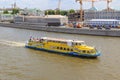 Moscow, Russia - June 03, 2018: Yellow pleasure boat floating on Moskva river on a sunny summer day