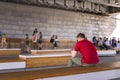 Moscow, Russia, 02 June 2019. Young guy sitting on a bench under the bridge Royalty Free Stock Photo