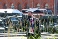 MOSCOW, RUSSIA - JUNE 23, 2020: young officer of special service of Russia, FSB in civilian clothes, protective mask and medical