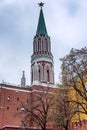 Moscow, Russia, 11/05/2019: Kremlin tower on Red Square on a cloudy day. Royalty Free Stock Photo