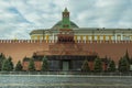 Moscow / Russia - 04.2019: Lenin`s Mausoleum on the Red Square in Moscow