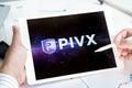 Moscow Russia 20.07.2021 Logo of PIVX coin in mobile phone. Cryptocurrency PVX token. Trading blockchain platform to buy,sell on