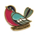 Soviet metallic badge with the image bullfinch