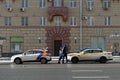 Accident involving taxi and car sharing cars on the Garden Ring in Moscow Royalty Free Stock Photo