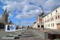 Moscow, Russia - March 14, 2016. advertising the Moscow Easter Festival RZD on square in front of Kazansky station Royalty Free Stock Photo