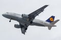 Moscow, Russia - March 17, 2019: Aircraft Airbus A319-114 D-AILE of Lufthansa going to landing at Domodedovo international airport