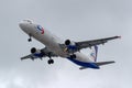 Moscow, Russia - March 17, 2019: Aircraft Airbus A321-211 VQ-BKG of Ural Airlines going to landing at Domodedovo international