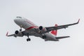 Moscow, Russia - March 17, 2019: Aircraft Airbus A320-214WL A6-AON of Air Arabia going to landing at Domodedovo international