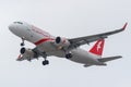 Moscow, Russia - March 17, 2019: Aircraft Airbus A320-214WL A6-AON of Air Arabia going to landing at Domodedovo international