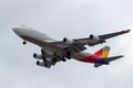 Moscow, Russia - March 17, 2019: Aircraft Boeing 747-48EBDSF HL7413 of Asiana Airlines going to landing at Domodedovo Royalty Free Stock Photo