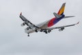 Moscow, Russia - March 17, 2019: Aircraft Boeing 747-48EBDSF HL7413 of Asiana Airlines going to landing at Domodedovo Royalty Free Stock Photo