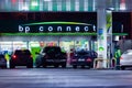 MOSCOW, RUSSIA - MARCH 20, 2018: The car drove up to the BP Connect petrol station on the highway in the busy Moscow Royalty Free Stock Photo