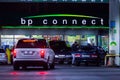 MOSCOW, RUSSIA - MARCH 20, 2018: The car drove up to the BP Connect petrol station on the highway in the busy Moscow Royalty Free Stock Photo