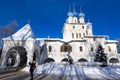 The Church of the Icon of Our Lady of Kazan in Kolomenskoye estate, tourist takes picture. Royalty Free Stock Photo