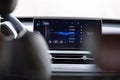 moscow, russia - march 18, 2020: close up of multimedia system monitor in new chineese flagship SUV chery tiggo 8 plus