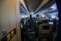 The cabin of the aircraft, the view of the tail of the aircraft, Airbus