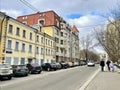 Moscow, Russia, March, 10, 2024. Houses 11, 13 Shchepkina Street in Moscow in the spring