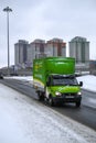 Lorry driving on the highway in winter