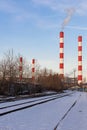 Moscow, Russia - March 02, 2022: large chimney of a heating plant