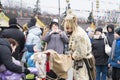 Moscow, Russia, on March 12, 2016, the man dressed in skins of a