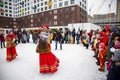 Moscow, Russia- March, 14, 2021: maslenitsa festival celebration outdoor party