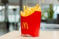 Moscow, Russia, March 15 2018: McDonald`s Big Mac hamburger menu, French Fries and Coca Cola