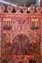Moscow, Russia - March 19, 2017: Old Russian distaff with authentic folk painting, beautiful, colorful, complex drawing