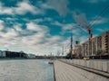 Moscow, RUSSIA - MARCH 2020. Panoramic view of the Moscow River and Embankment Royalty Free Stock Photo