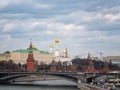 Moscow, Russia - March 2019. Panoramic view to Moscow Kremlin and bridge over Moscow river Royalty Free Stock Photo