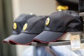 MOSCOW, RUSSIA - MARCH 20, 2018: Police cap with a cockade on the shelf of a specialized warehouse-store for police and military u