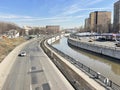 Moscow, Russia, March, 21, 2024. Poluyaroslavskaya embankment of the Yauza River in Moscow in spring in sunny weather