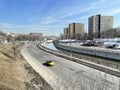 Moscow, Russia, March, 21, 2024. Poluyaroslavskaya embankment of the Yauza River in Moscow in spring in sunny weather