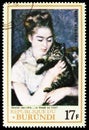 Postage stamp printed in Burundi shows Woman with cat, Renoir, Famous paintings serie, circa 1968