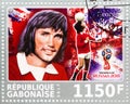 Postage stamp printed in Cinderellas shows George Best, Greatest Footballers serie, circa 2017 Royalty Free Stock Photo