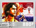 Postage stamp printed in Cinderellas shows Johan Cruyff, Greatest Footballers serie, circa 2017 Royalty Free Stock Photo