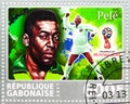 Postage stamp printed in Cinderellas shows Pele, Greatest Footballers serie, circa 2017 Royalty Free Stock Photo