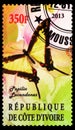 Postage stamp printed in Cote d`Ivoire shows Papilio lacandones, Butterflies serie, circa 2013