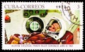 Postage stamp printed in Cuba shows Valentina Tereshkova, Soviet Spaceflight serie, circa 1972