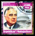 Postage stamp printed in Madagascar shows Franklin Roosevelt 1882-1945, Second World War serie, circa 2016 Royalty Free Stock Photo