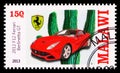 Postage stamp printed in Malawi shows 2012 F12 Ferrari Berlinetta GT, Ferrari serie, circa 2013