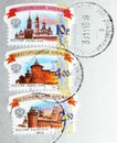 Postage stamp printed in Russia with stamp of Talitsy shows Moscow, Nizny Novgorod and Kolomna Kremlins, serie, circa 2009