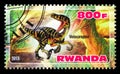 Postage stamp printed in Rwanda shows Velociraptor, Dinosaurs serie, circa 2013