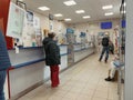 Moscow, Russia - March 24, 2022: Russian post office, people are waiting in line at post office Royalty Free Stock Photo