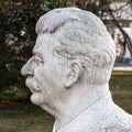 MOSCOW, RUSSIA - March 24, 2020: Side angle view of marble bust of Joseph Vissarionovich Stalin, in Fallen Monument Park