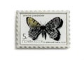 Soviet badge with postage stamp with butterfly pattern. Inscription: