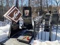 Moscow, Russia, March, 15, 2022. The tombstone on the grave of the famous football player and coach Isaev Anatoly Konstantinovich