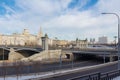 Moscow, Russia - March 25, 2018: View of the bridges across the Moskva River from Rostovskaya embankment