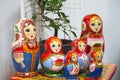 Moscow, Russia - 02/27/2019: Matryoshka dolls various, Slavic Russian national culture, folklore and creativity. Wooden bright