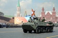Armored personnel carrier BTR-82A at the dress rehearsal of the parade on red square in honor of Victory Day Royalty Free Stock Photo