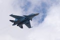 MOSCOW, RUSSIA - MAY 7, 2021: Avia parade in Moscow. jet fighter aircraft Su-30 in the sky on parade of Victory in World